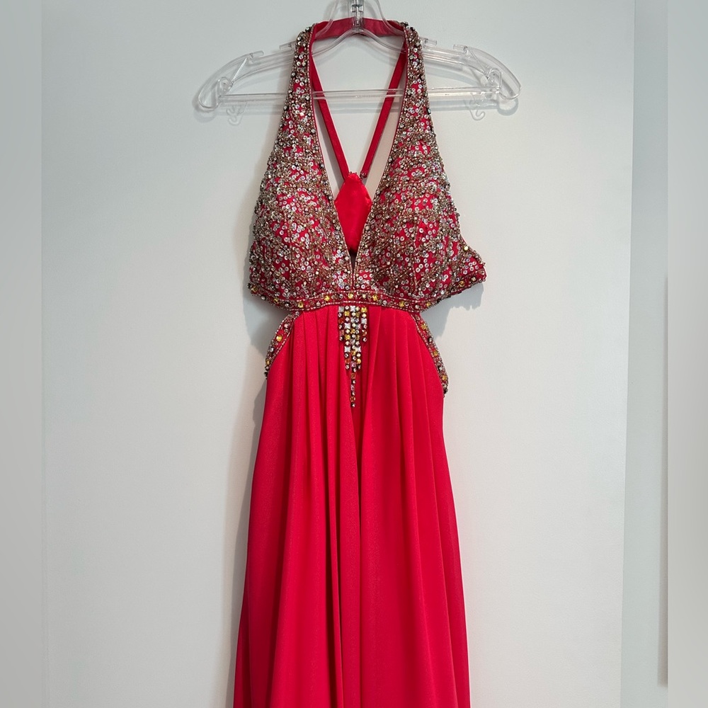 Evenings by Allure bright pink gown